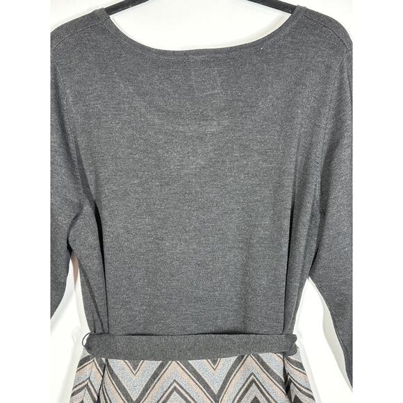 Taylor Chevron Scoop Neck Sweater Dress Tie Waist Midi Brown Plus Size 3X Office - Picture 11 of 15